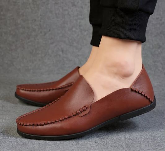 All Leather One Part Handmade Men's Loafers.  JS-001