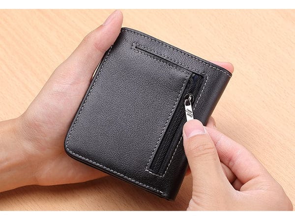Leather Bifold Back Zipper Wallet For Men