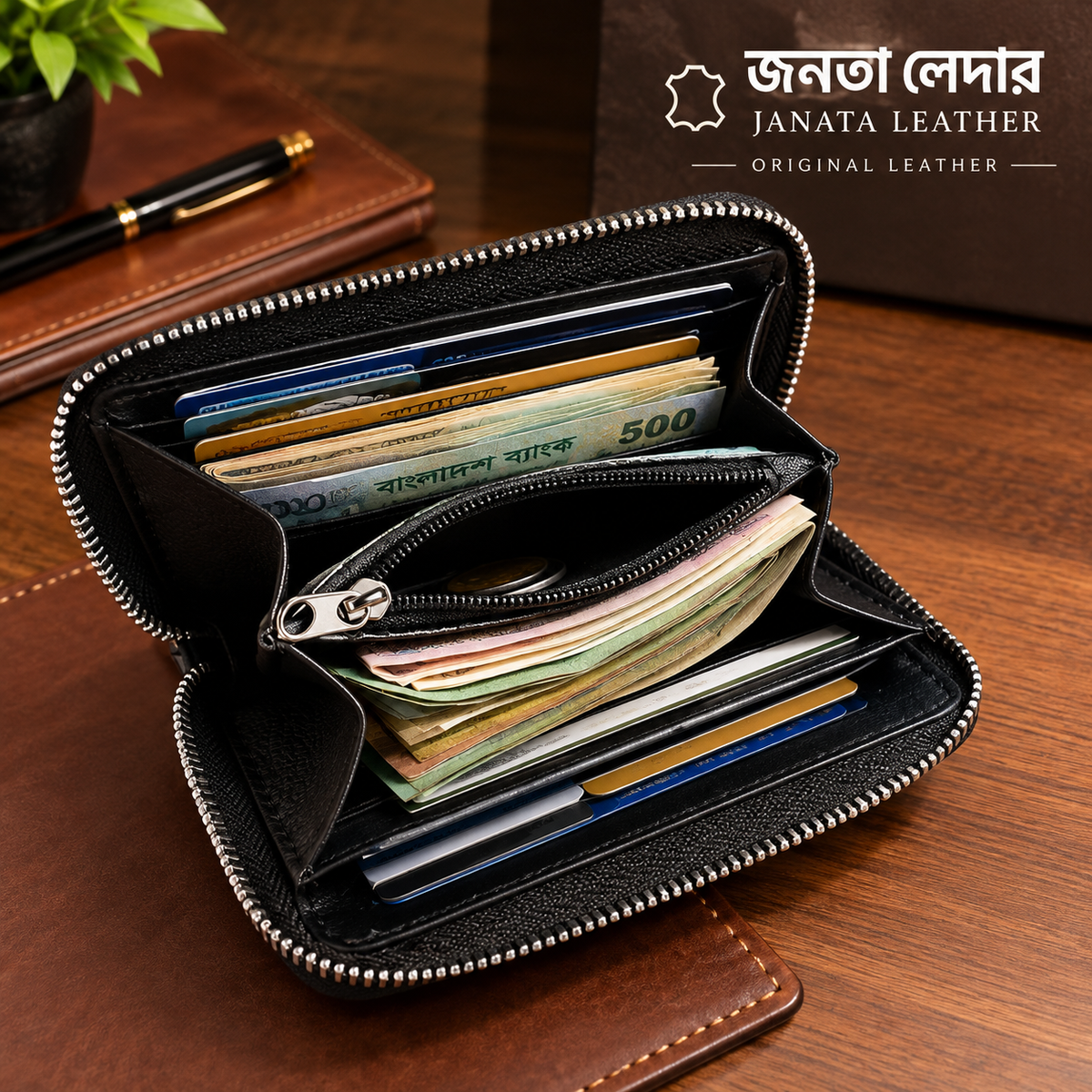 Mini Genuine Leather Zipper Wallet | Premium Metal Zipper