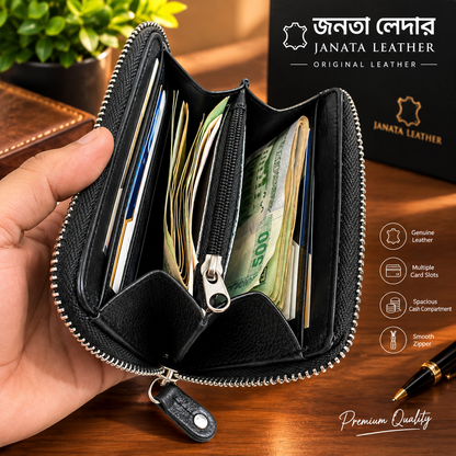 Mini Genuine Leather Zipper Wallet | Premium Metal Zipper