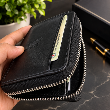 Mini Genuine Leather Zipper Wallet | Premium Metal Zipper