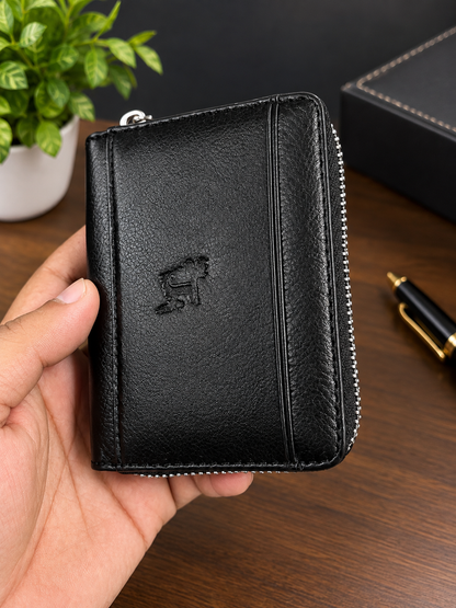 Mini Genuine Leather Zipper Wallet | Premium Metal Zipper