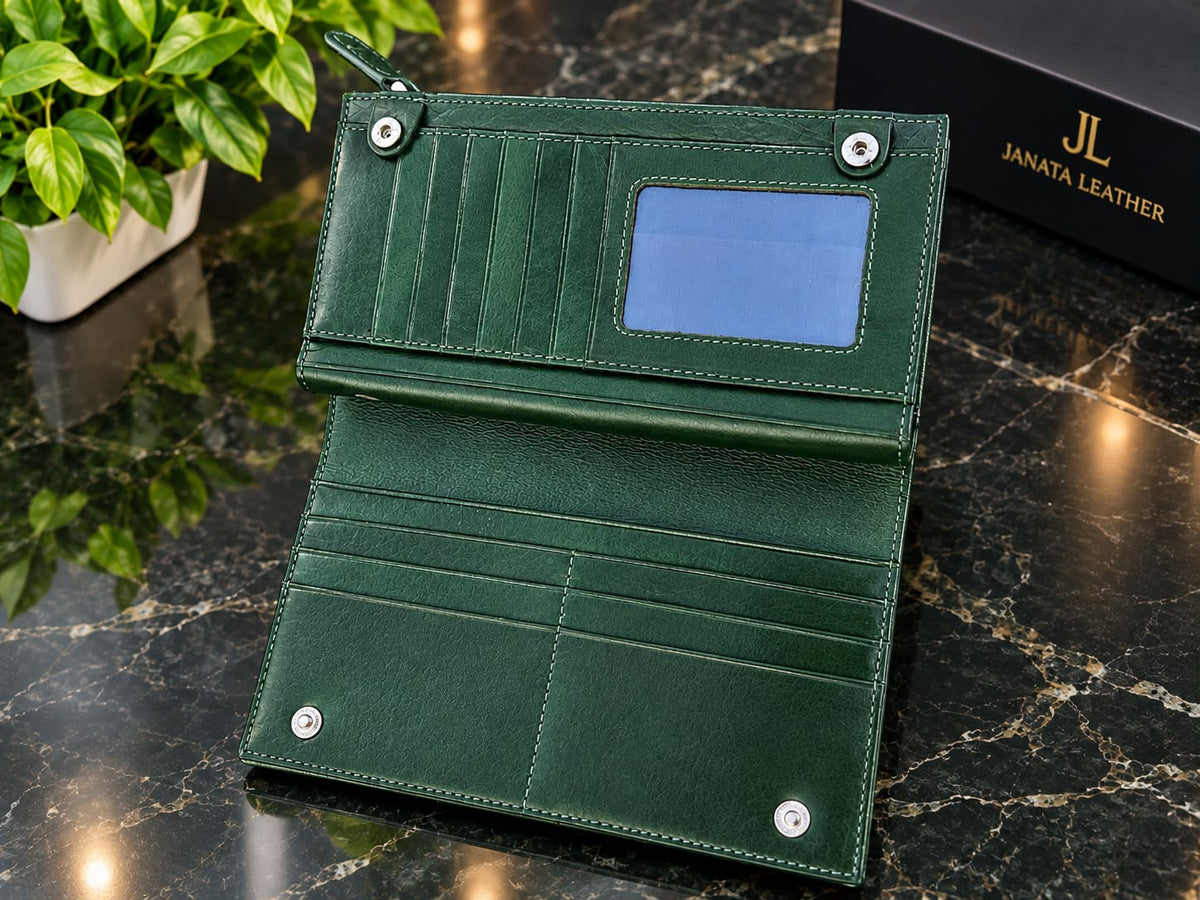 Janata Olive Green Elite Leather Long Wallet