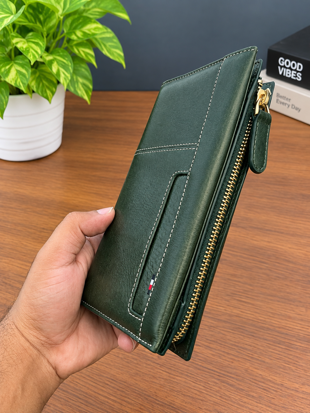 Janata Olive Green Elite Leather Long Wallet