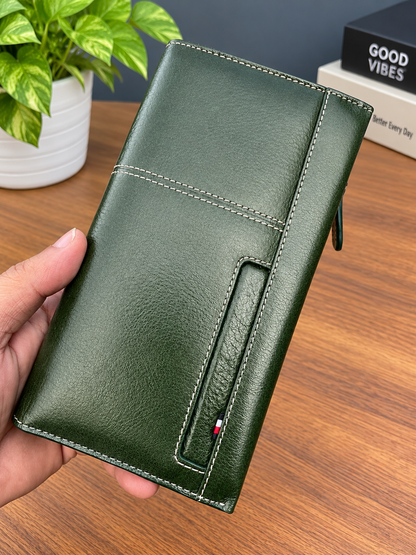 Janata Olive Green Elite Leather Long Wallet
