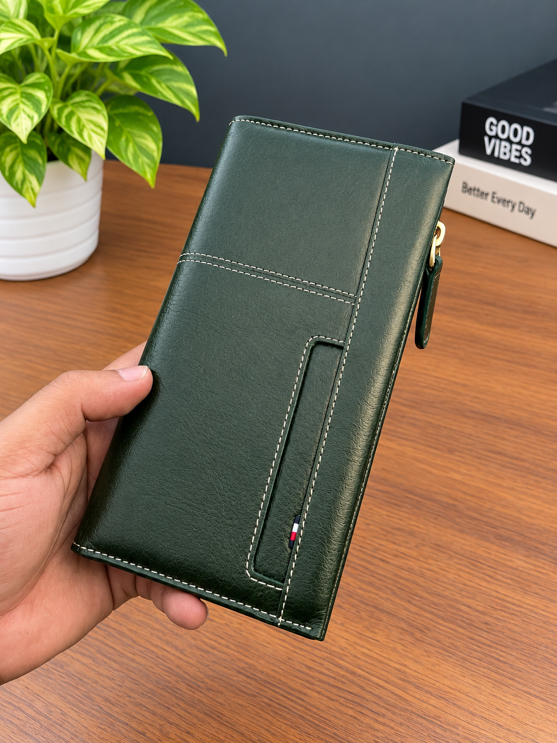 Janata Olive Green Elite Leather Long Wallet