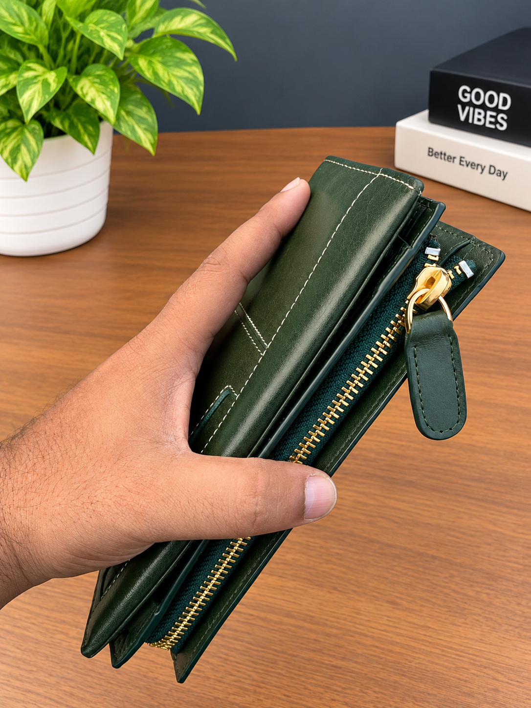 Janata Olive Green Elite Leather Long Wallet