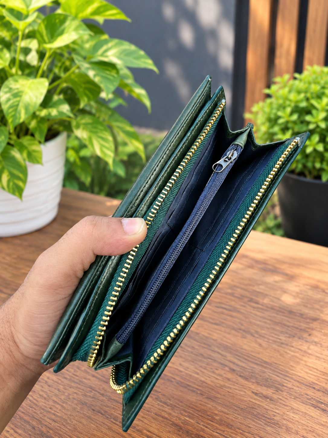 Janata Olive Green Elite Leather Long Wallet