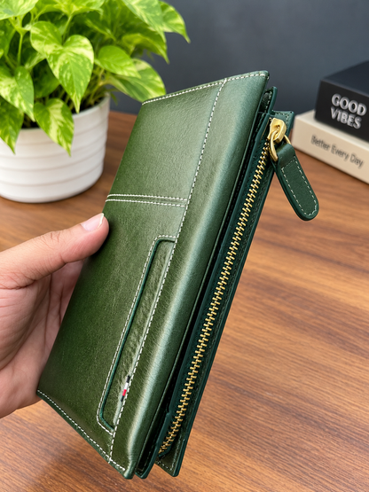 Janata Olive Green Elite Leather Long Wallet